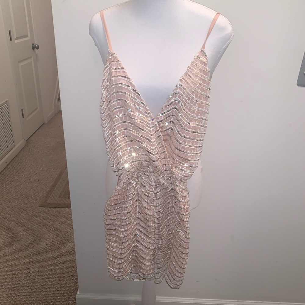 Gold Blush/Cream & White Sequined Shorts Romper